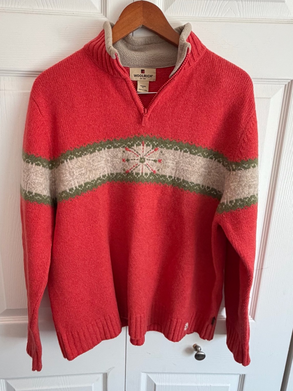 Woolrich women’s size XL Winter Coral Heather quarter zip sweater 100% lambswool